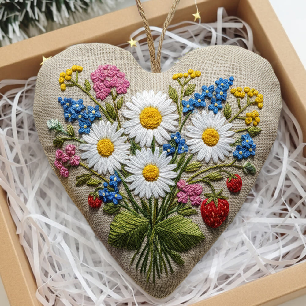 Rubbyoo Heart Embroidery Kit - Daisy Hydrangea With Strawberry Detail | Fresh Handmade Diy | Cheerful Gifting Selection - image 5