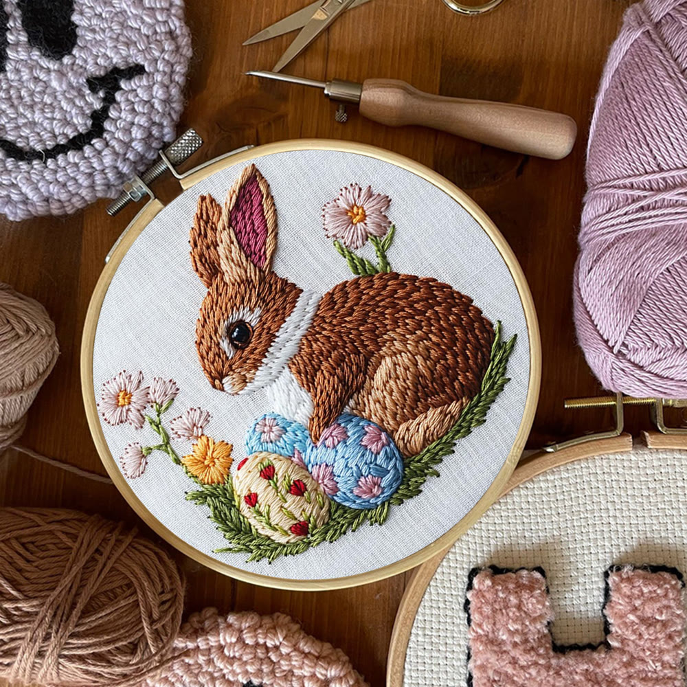 Brown Bunny With Floral Eggs Punch Needle Kit - Elegant Craft | Timeless Present - image 7