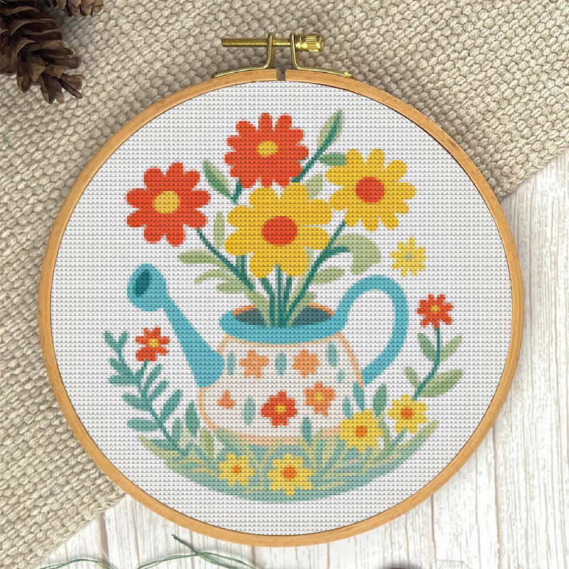 Cross Stitch Kit - Watering Can | Floral Handmade Needlework | Perfect For Wall Hanging  - image 8