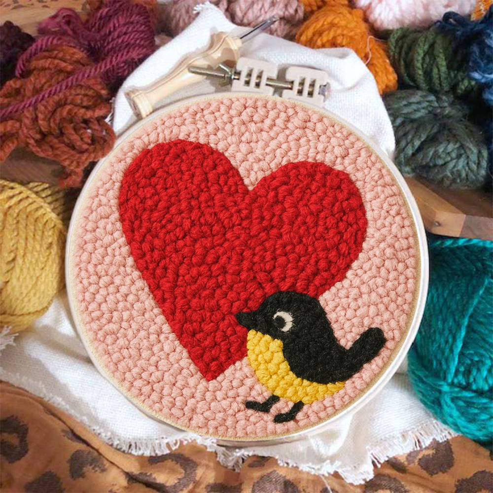 Vibrant Plush Heart Bird Punch Needle Kit – Newbie-friendly Craft | Top Gifting Pick - image 10