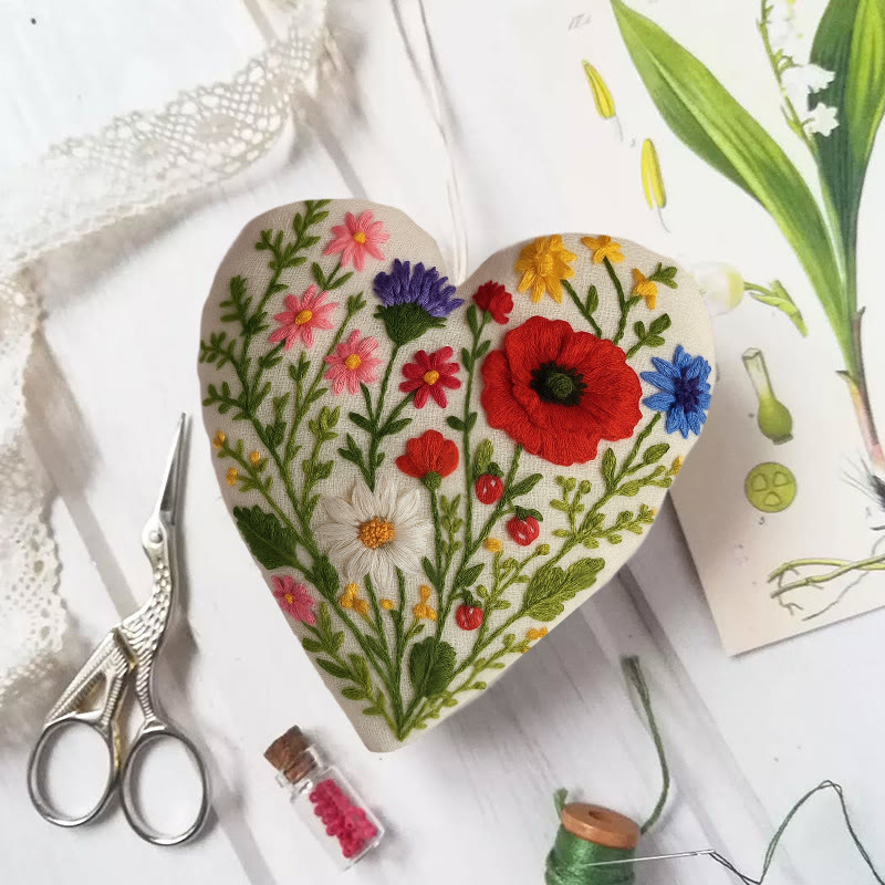 Rubbyoo Heart Embroidery Kit - Charming Garden | Diy Colourful Handicraft | Perfect Gift For Flower Lover - 6 inches hoop kit - image 1