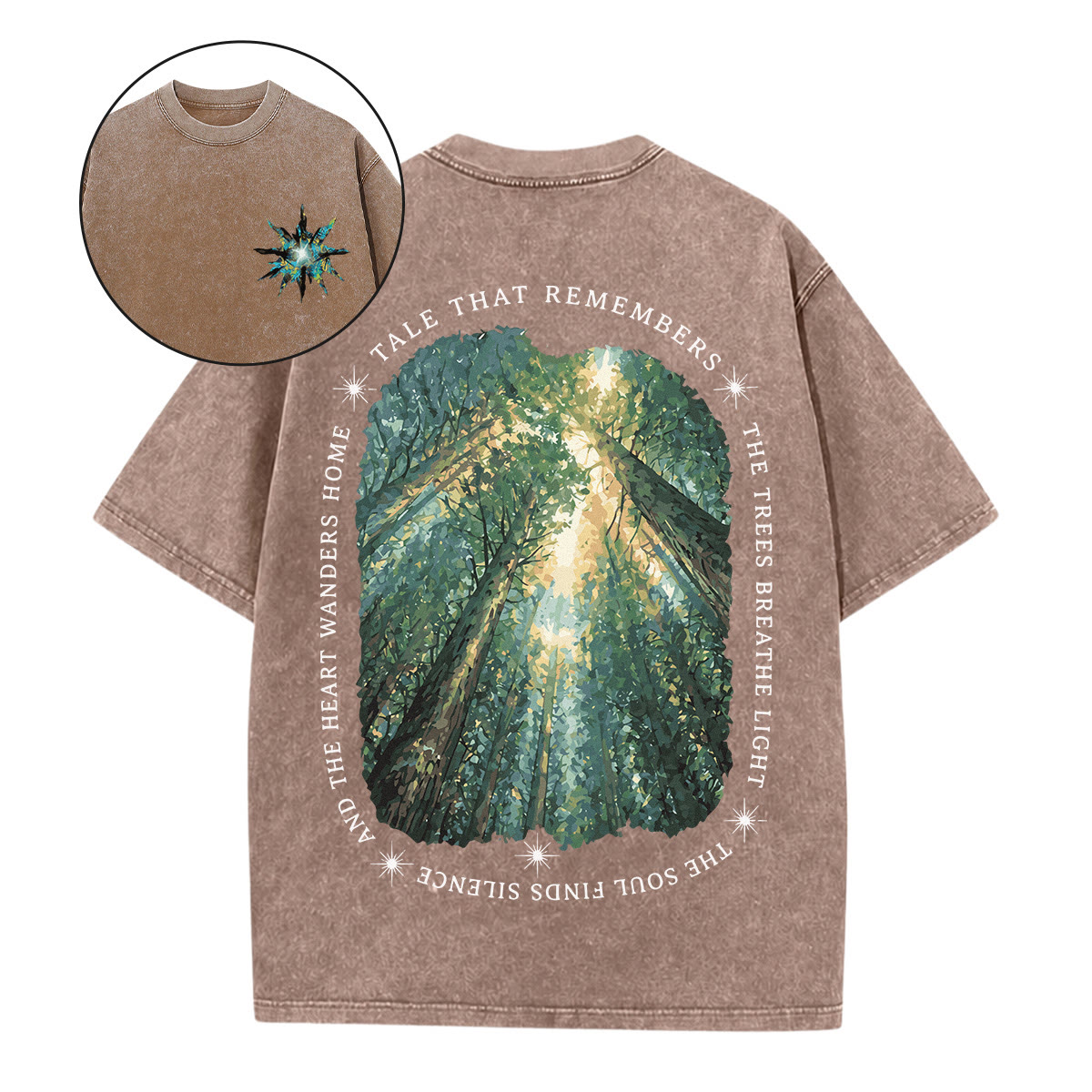 Rubbyoo Tale That Remembers Nature-inspired Double Sided Unisex Washed T-shirt  - Coffee - 5XL - image 19