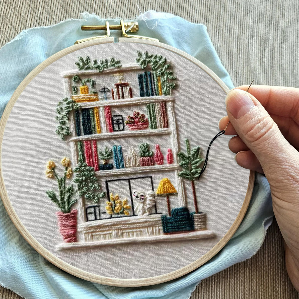 Rubbyoo Embroidery Kit - Bookshelf | Diy Decoration For Book Lover | Handmade Hoop Art  - image 9