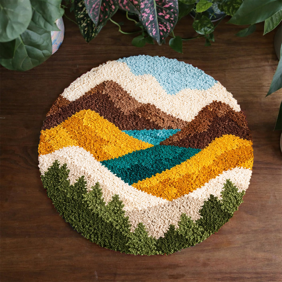 Rubbyoo Latch Hook Rug Kit - Mountain Hills | Landscape Door Mat | Creative Yarn Craft - 48×48cm - image 8
