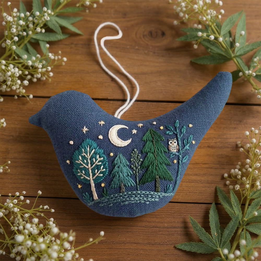 Rubbyoo Bird-shaped Embroidery Kit - Forest At Night | Bird Sewing Pattern | Diy Handmade Art  - image 4
