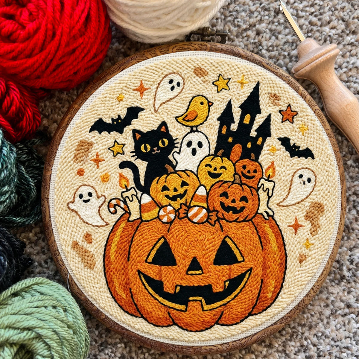 Pumpkin Castle Punch Needle Kit - Imaginative Halloween Vibe Handicraft | Charming Festival Home Accent - image 6