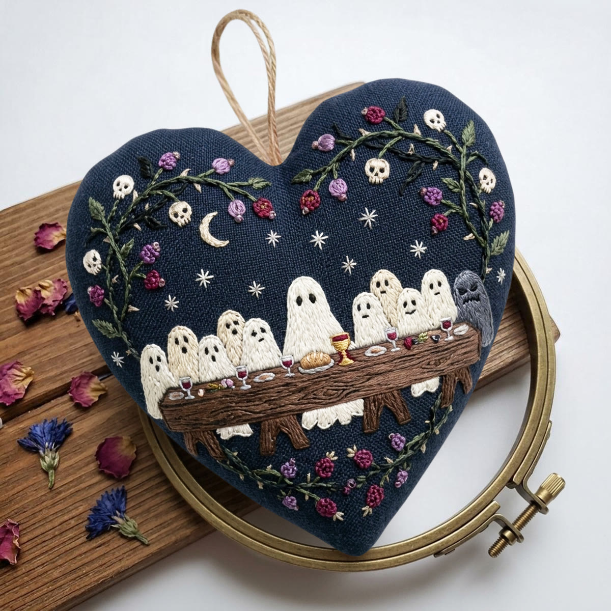 Rubbyoo Heart Embroidery Kit -  Ghosts' Last Supper | Whimsical Halloween Decor | Spooky Home Wall Decor For Gothic Lovers - image 6