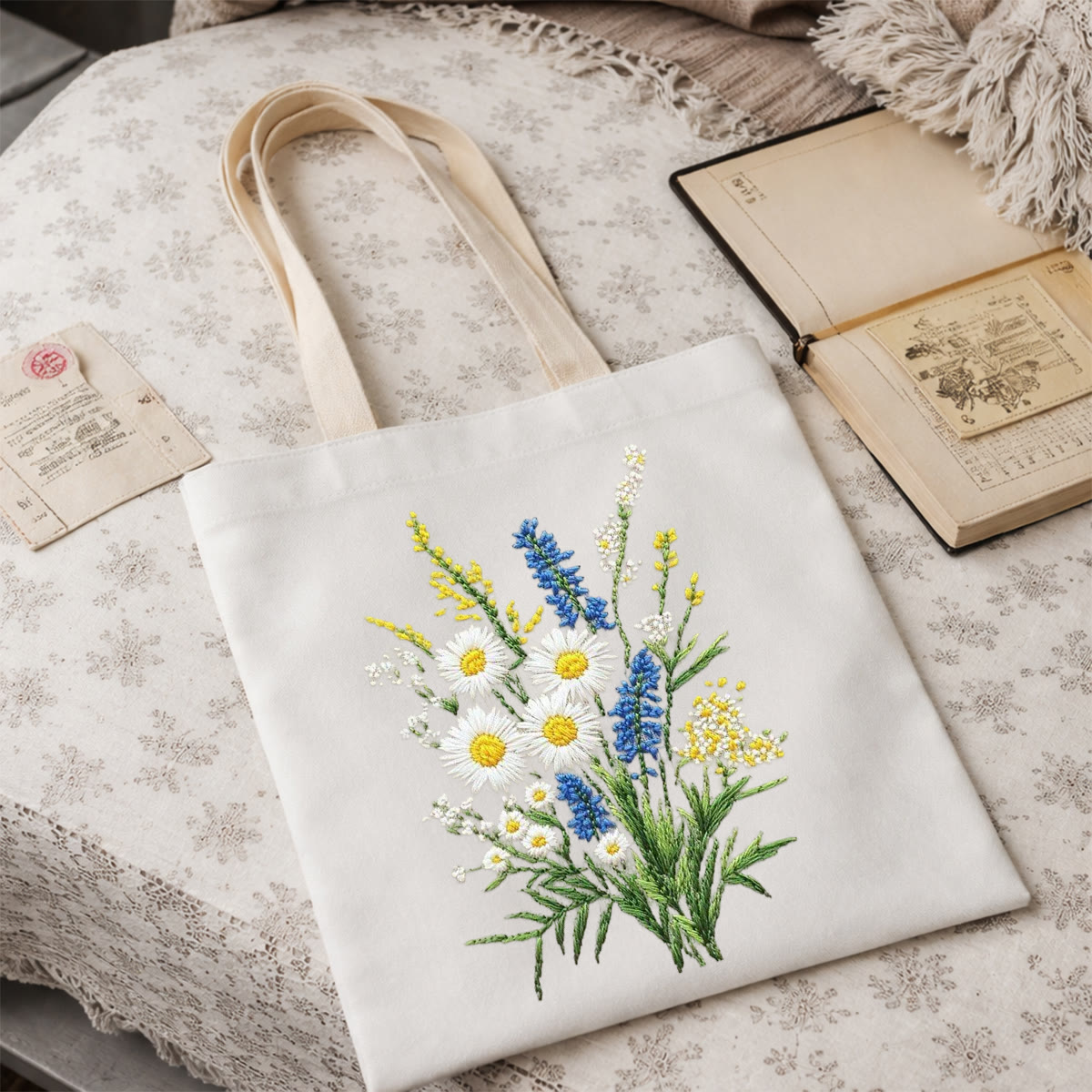 Rubbyoo Embroidery Tote Bag Kit - Little Daisies | Diy Craft Gift | Handmade Shoulder Bag - image 7