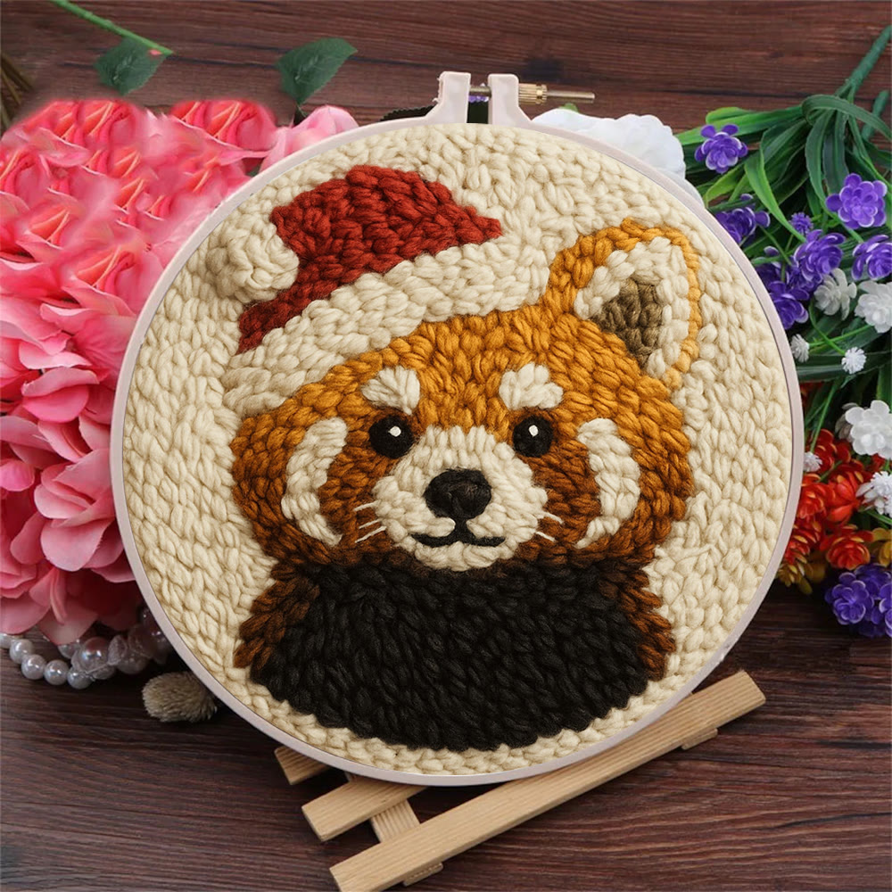  Christmas Red Panda Punch Needle Kit - Diy Punch Needle Coaster | Perfect Christmas Handicraft | Animal Tufted Coaster - image 4