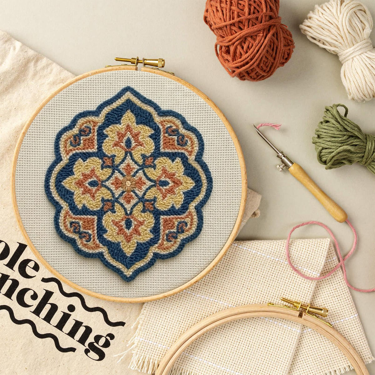 Boho Flowers Punch Needle Kit - Beginner-Friendly Sewing Project | Unique Rustic Coaster Kit - image 7