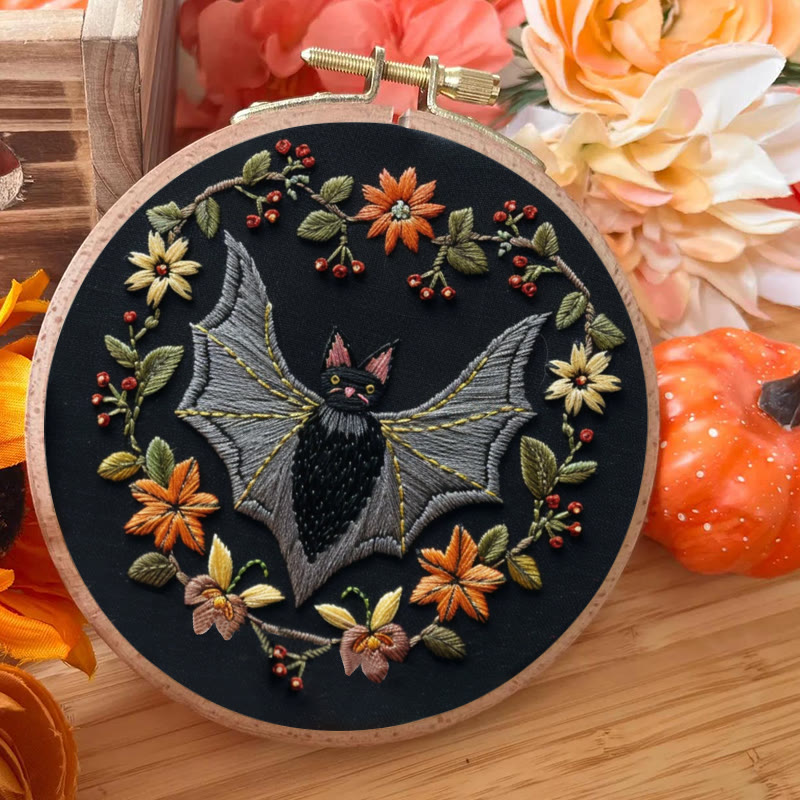 Rubbyoo Embroidery Kit - Halloween Floral Bats | Diy Halloween Crafts | Creative Wall Hanging - image 4