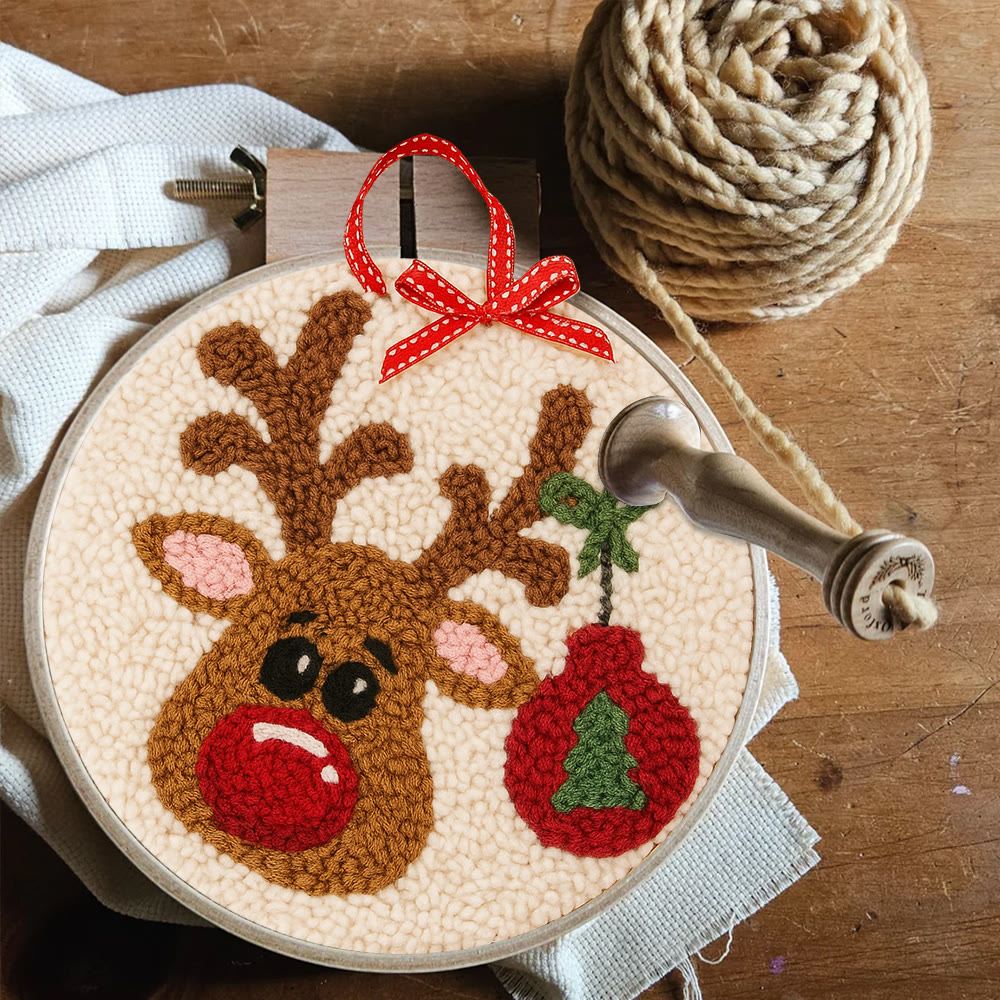 Lovely Reindeer Punch Needle Kit - Christmas Hoop Art | Diy Handmade Collection - image 9