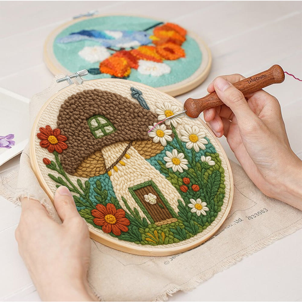 Mushroom House Punch Needle Kit - Diy Punch Needle Coaster | Handmade Floral Craft | Fantasy Needle Artwork - image 6