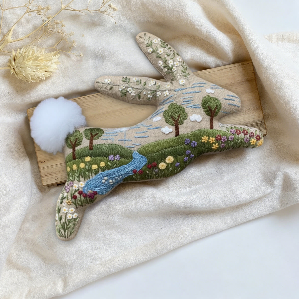 Rubbyoo Rabbit Embroidery Kit - Countryside View | Unique Landscape Art | Lovely Bunny Craft - image 3