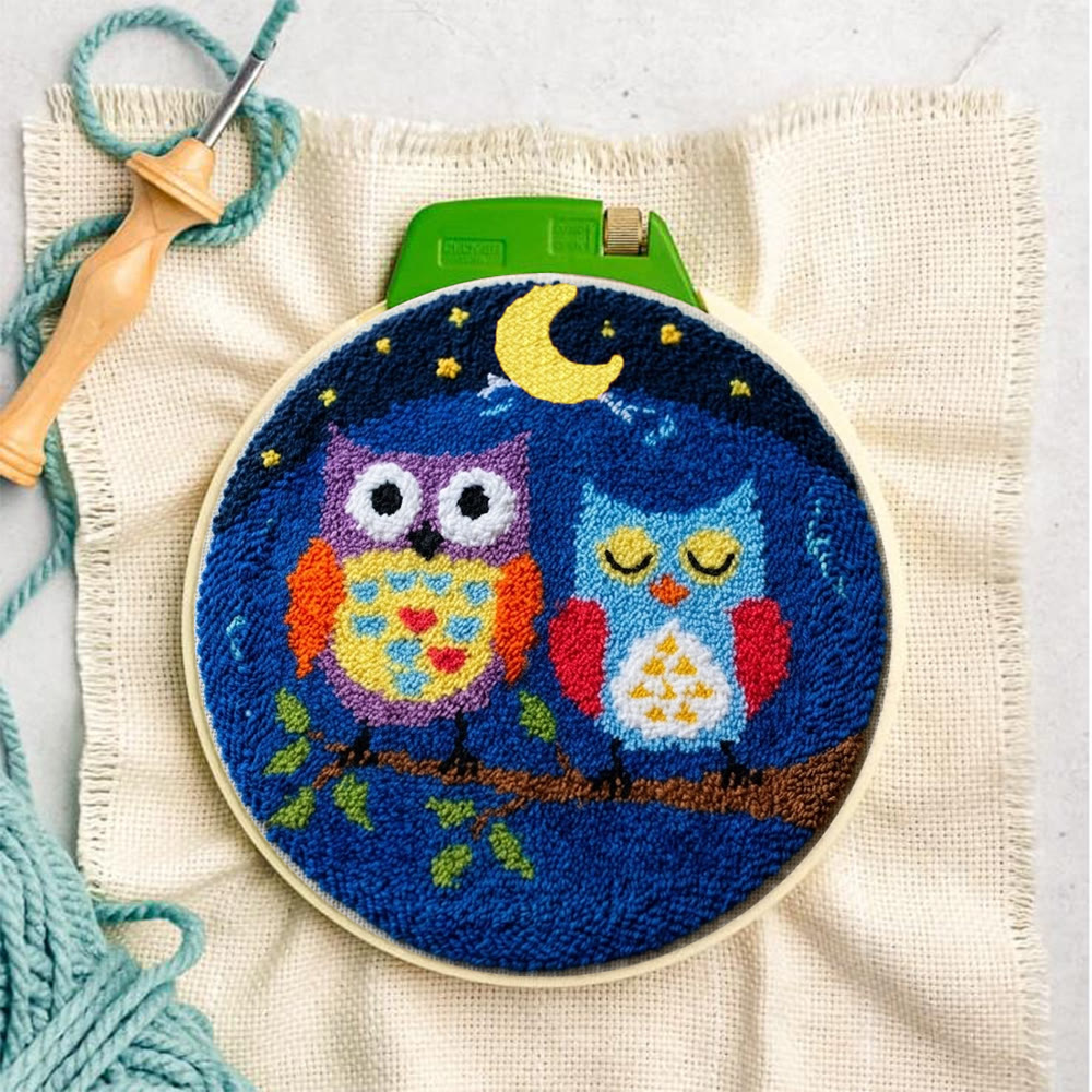 Owl In Night Punch Needle Kit - Handmade Yarn Hoop | Uniqe Home Accent - image 8