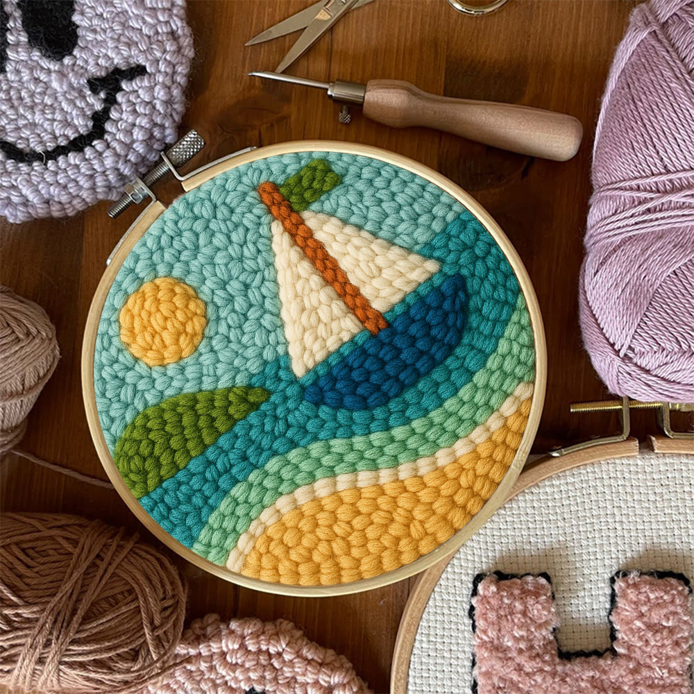 Coastal Sailboat Scene Punch Needle Kit – Novice-ready Handcraft | Charming Decor Accent - image 9