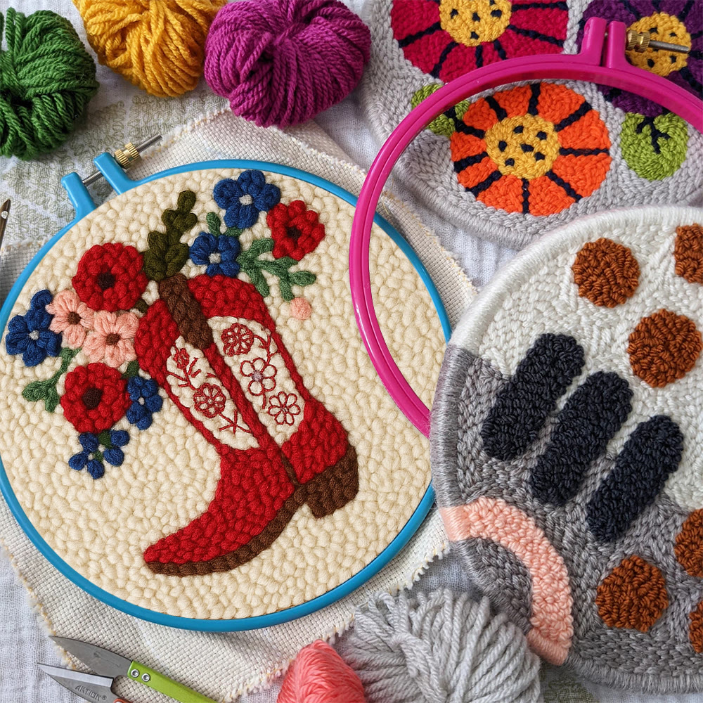 Floral Red Cowboy Boot Punch Needle Kit – Beginner Starter Handcraft | Room Decor Accent - image 10