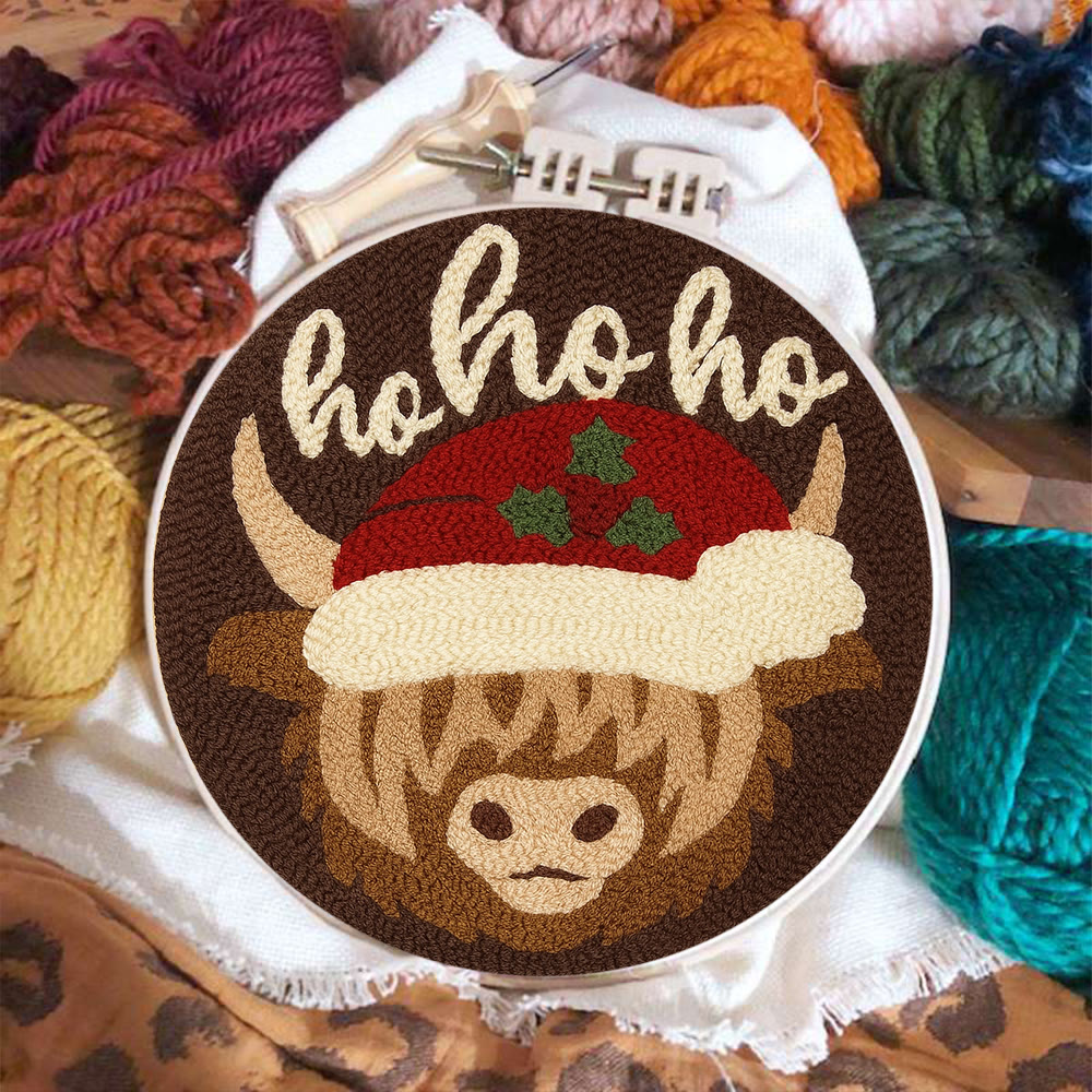 Christmas Highland Cow Punch Needle Kit - Diy Door Decor | Easy Handicraft For Adults - image 7