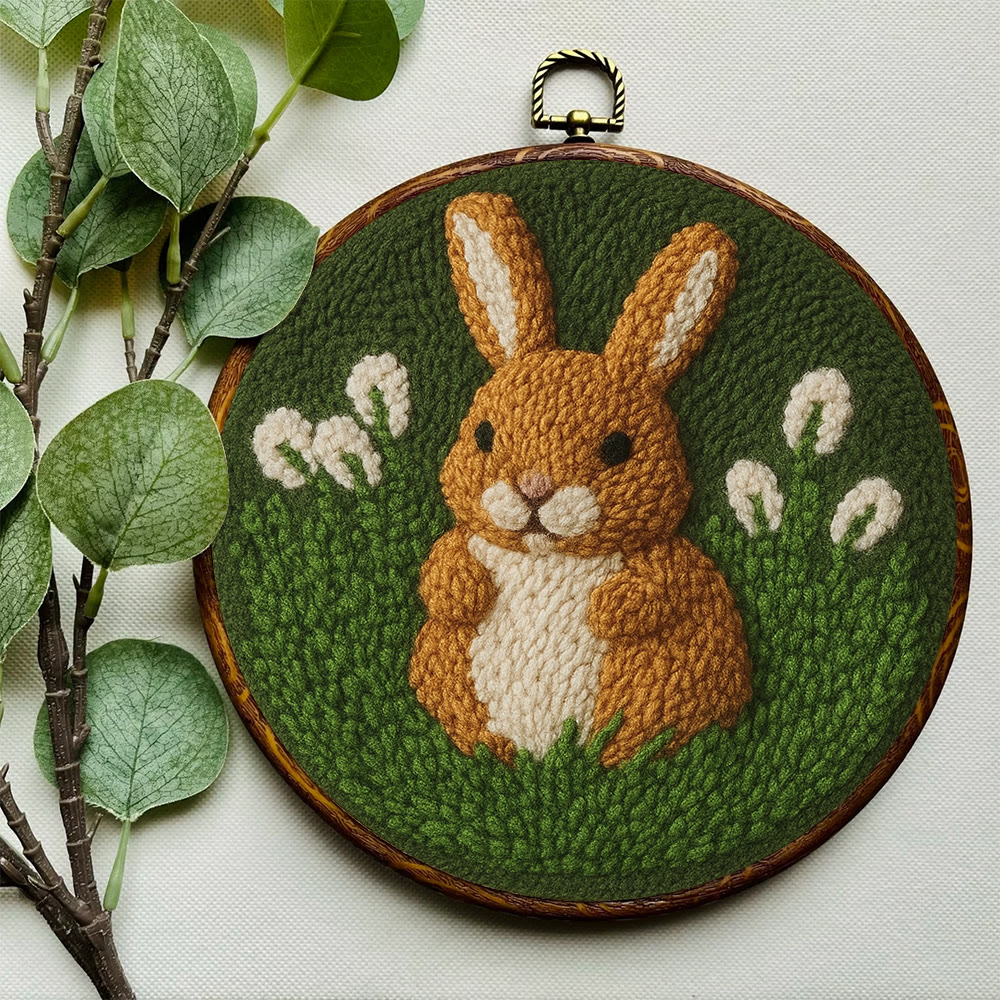Bunny In Meadow Punch Needle Kit - Handcrafted Art | Charming Diy - image 5