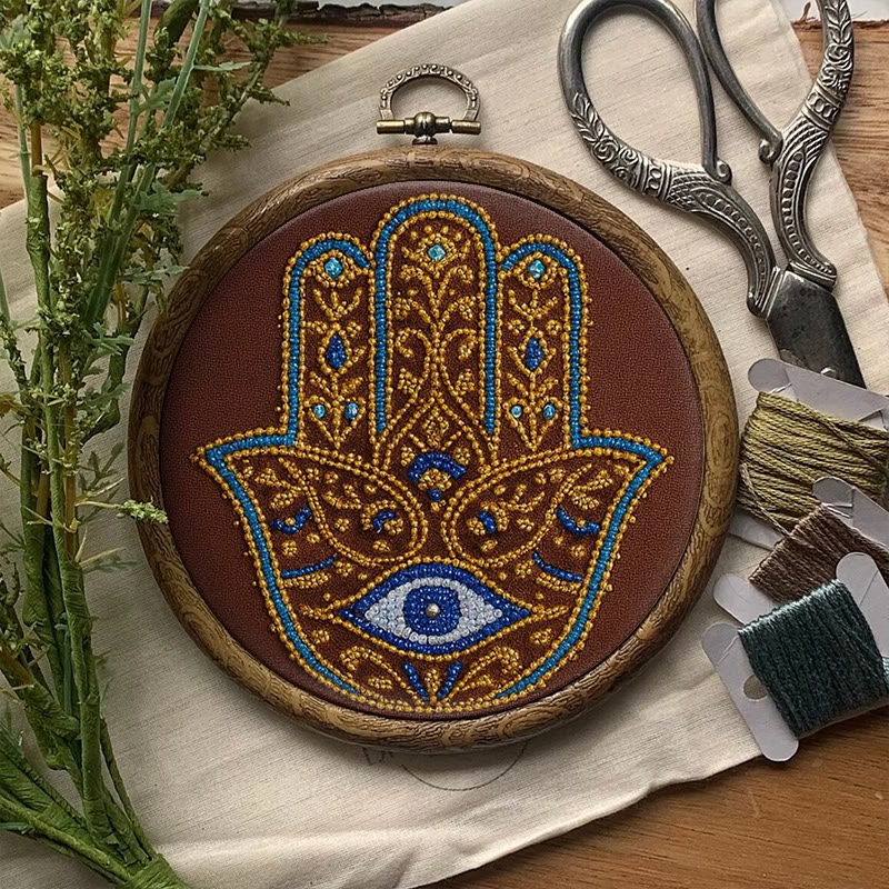 Rubbyoo Bead Embroidery Kit - Golden Hamsa | Diy Bead Artwork | Creative Gift For Crafters - image 2