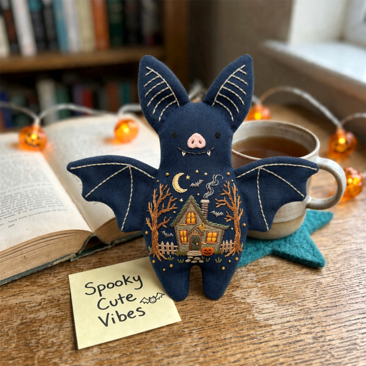 Rubbyoo Bat Embroidery Kit - Haunted House | Unique Handmade Gift | Halloween Tree Ornament - image 6
