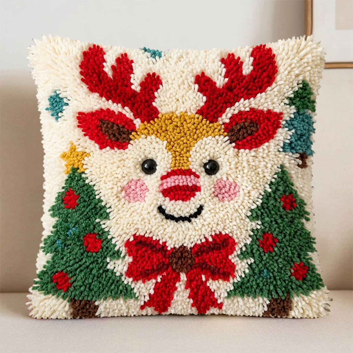 Rubbyoo Latch Hook Pillow Kit - Christmas Reindeer | Diy Home Decoration | Square Cushion Craft - image 6