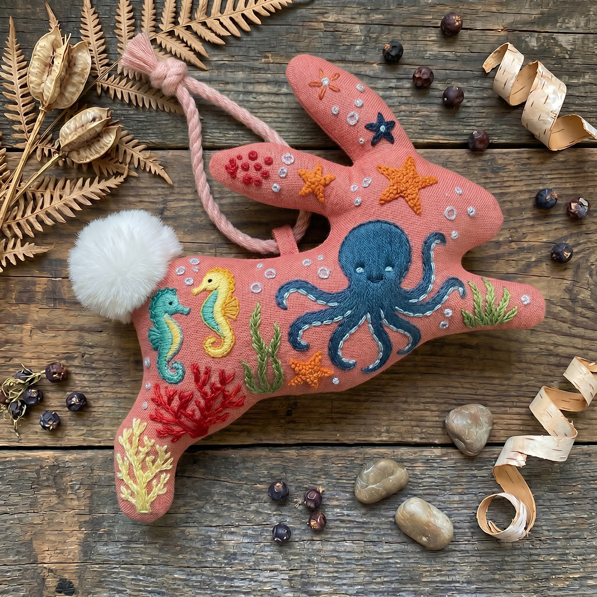 Rubbyoo Rabbit Embroidery Kit - Octopus  &  Seahorse | Sea-inspired Theme Decorative Accent | Easy For Stitch Beginner - image 6