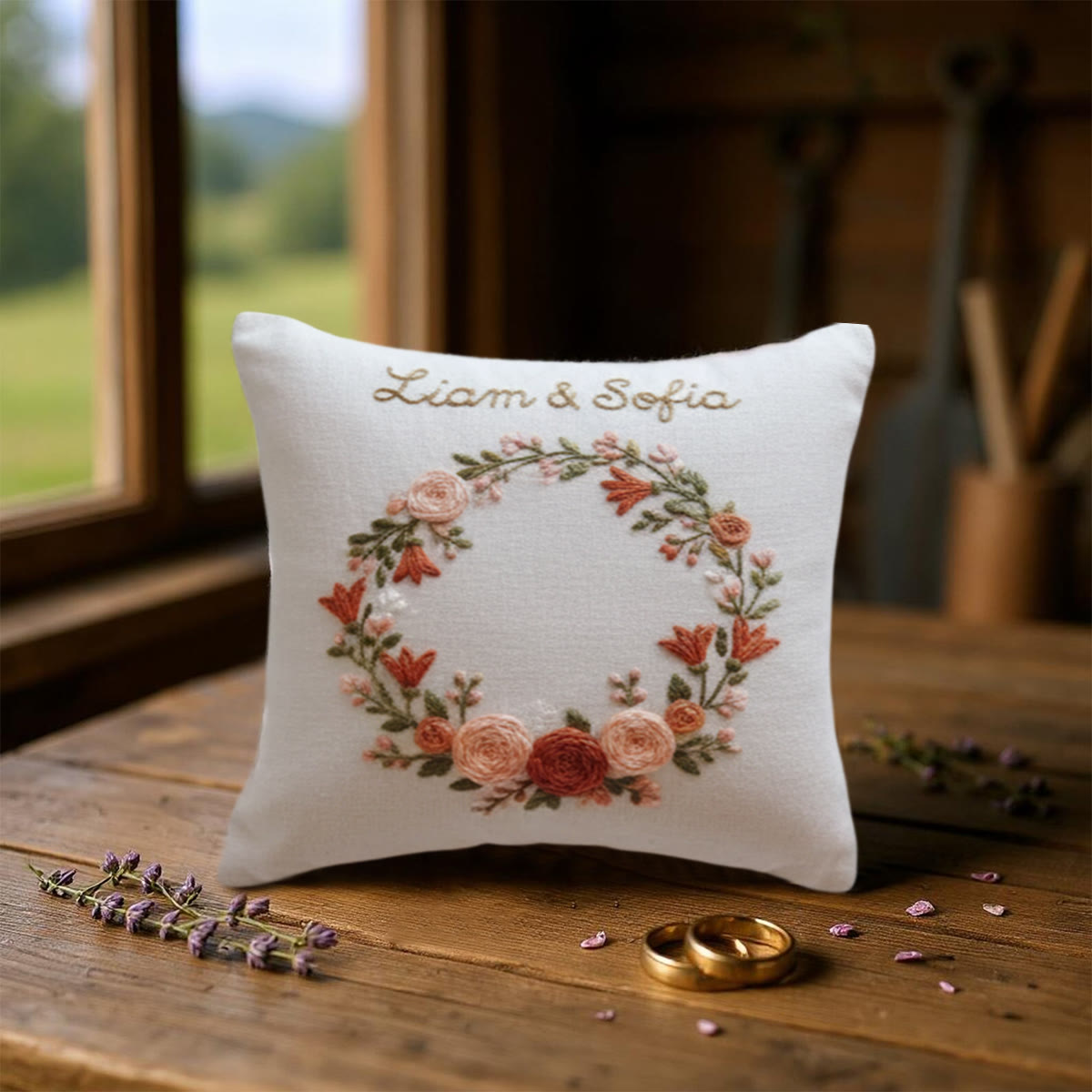 Rubbyoo Personalized Ring Bearer Pillow Embroidery Kit - Peach Coral Floral Wreath | Top Gifting Choice | Memorable Keepsake Decor - image 5