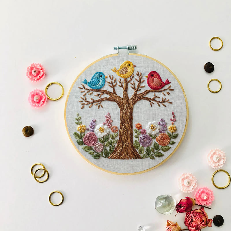 Rubbyoo Embroidery Kit - Three Birds On Floral Tree | Playful Craft | Vibrant Home Addition - image 8