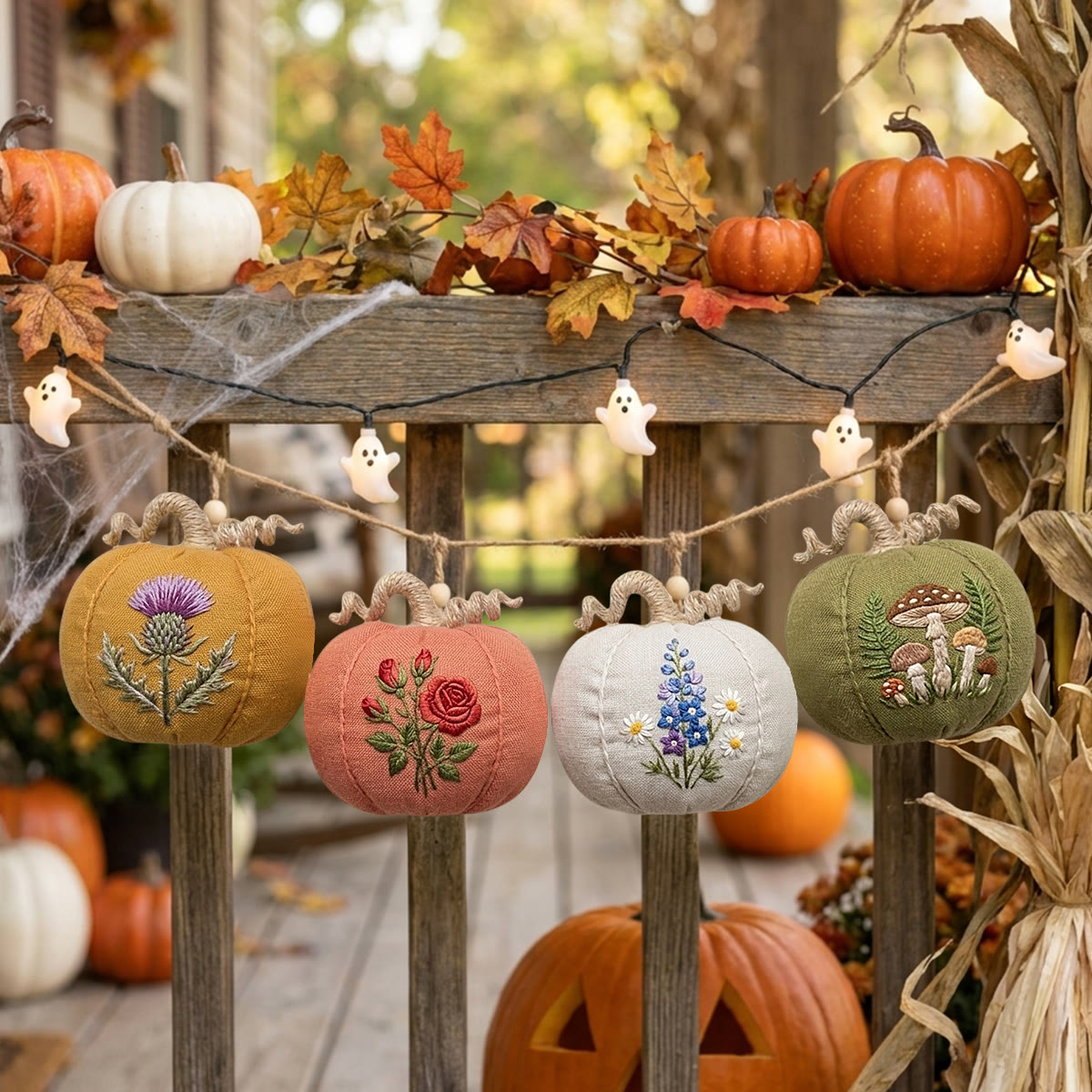 Rubbyoo Halloween Pumpkin Embroidery Kit - Botanical Collection | Artistic Festival Garden Accent | Exquisite Flowers & Mushroom Pattern - image 11