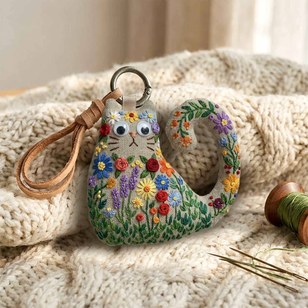 Rubbyoo Cat Embroidery Kit - Wildflower Meadow Design | Diy Hand-stitched Gift | Boho Chic Accessory - image 6