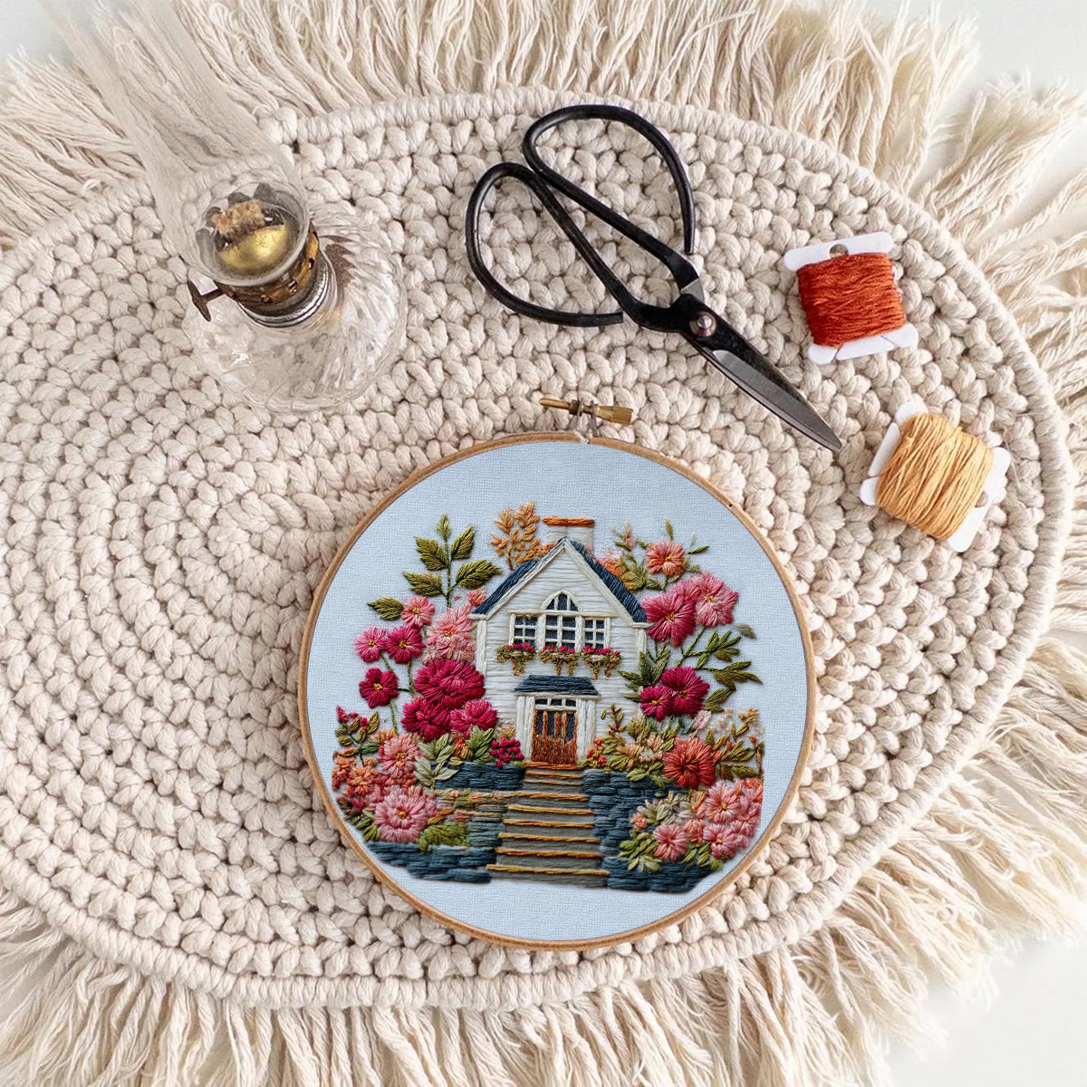 Rubbyoo Embroidery Kit - Floral Surrounded Cottage | Entry Level Diy | Warm Home Accent - image 6