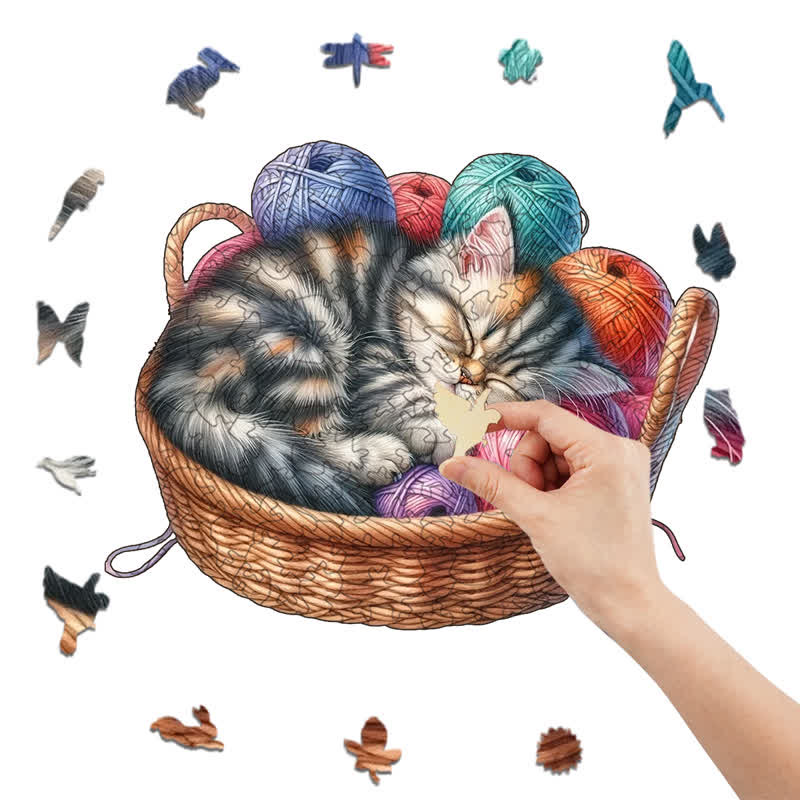 Kittens in Basket 1 - Wooden Jigsaw Puzzle