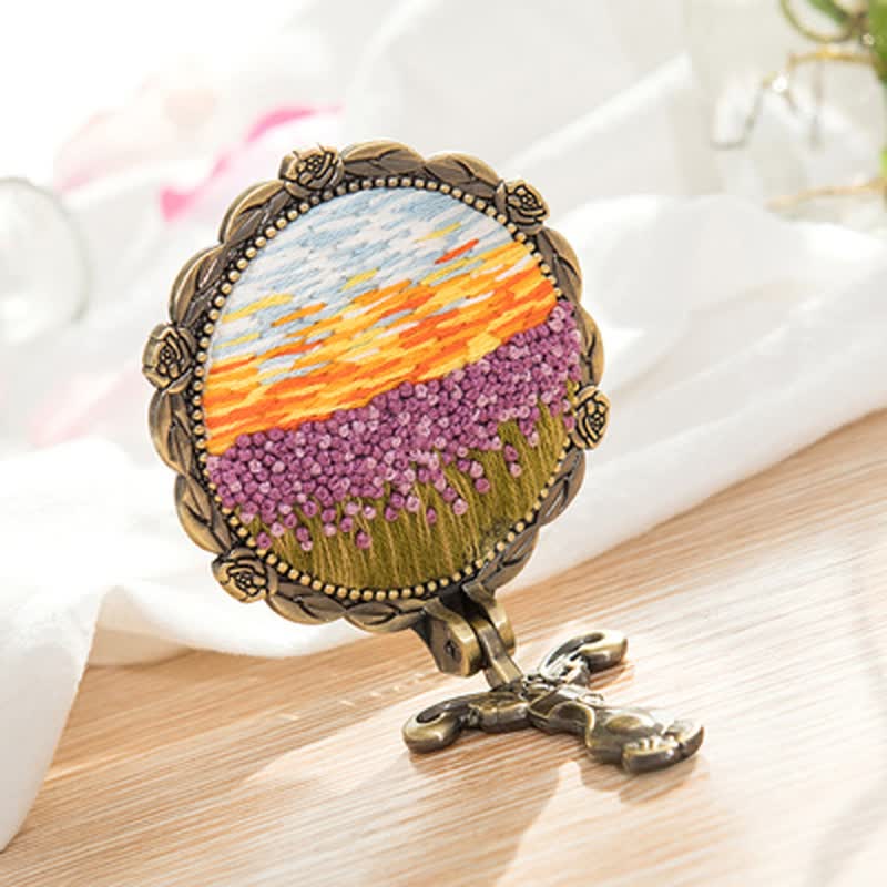 Needle kit Handheld Mirror | Floral Embroidered Compact Mirror | Great gift for your loved one - B - image 8