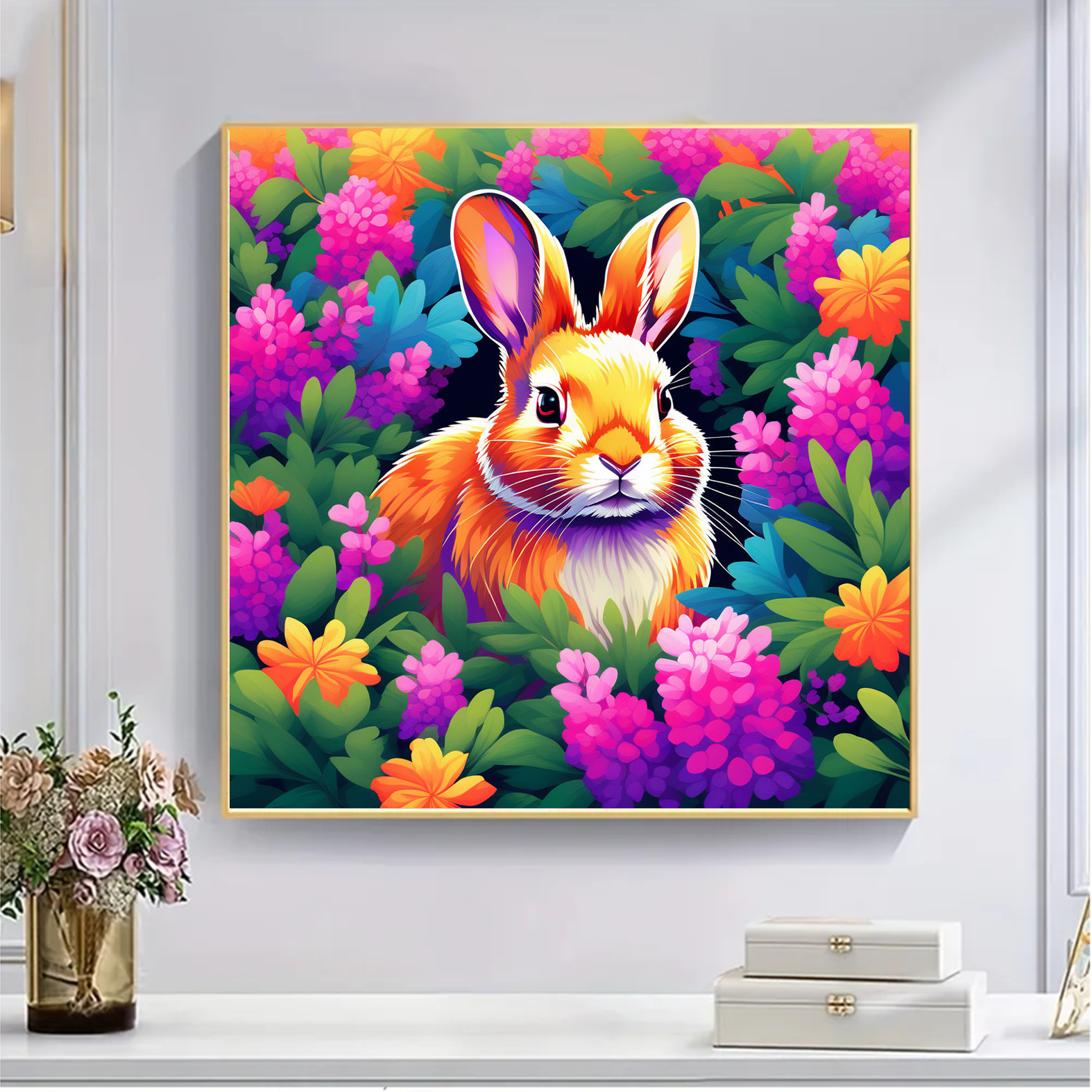 Colorful Flowers And Rabbit - Wooden Jigsaw Puzzle