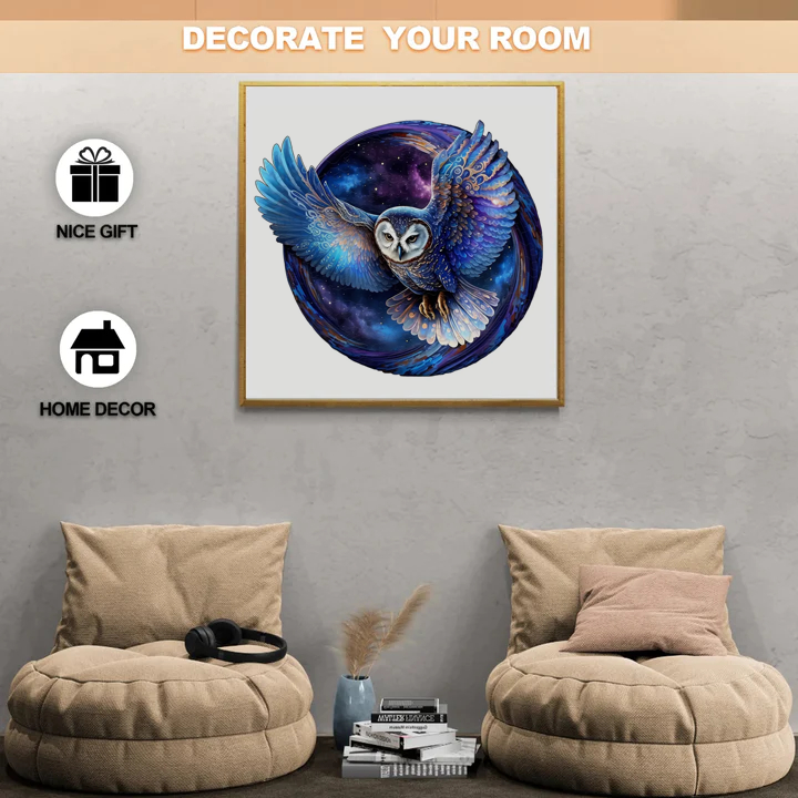 Blue Window Owl - Wooden Jigsaw Puzzle