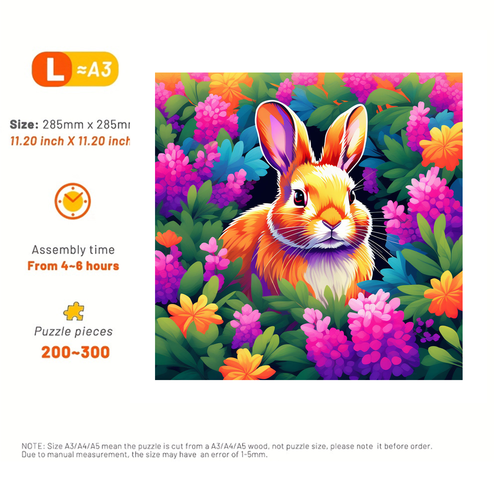 Colorful Flowers And Rabbit - Wooden Jigsaw Puzzle
