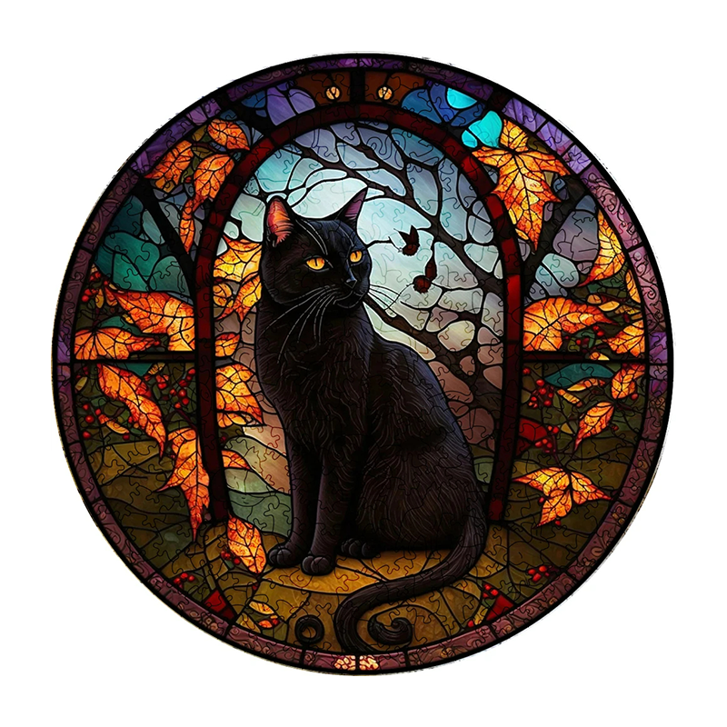 Mysterious Black Cat - Wooden Jigsaw Puzzle