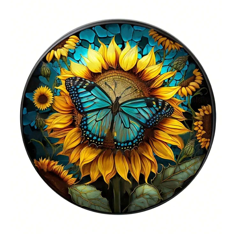 Beautiful Teal Butterfly on Yellow Sunflower - Wooden Jigsaw Puzzle