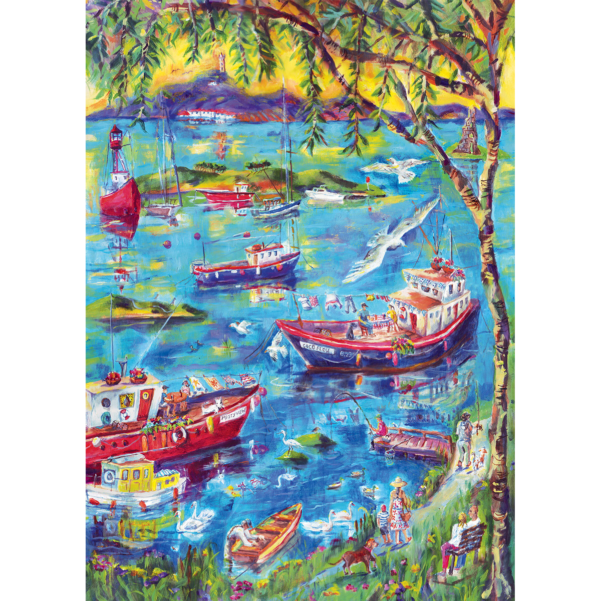 Rubbyoo Boats at Sunset Bay - Wooden Jigsaw Puzzle