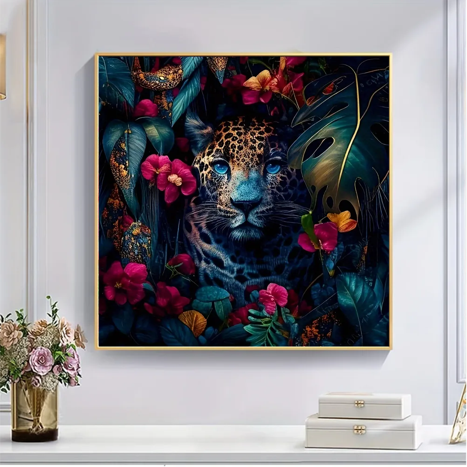 Leopard Among The Dark Flowers - Wooden Jigsaw Puzzle