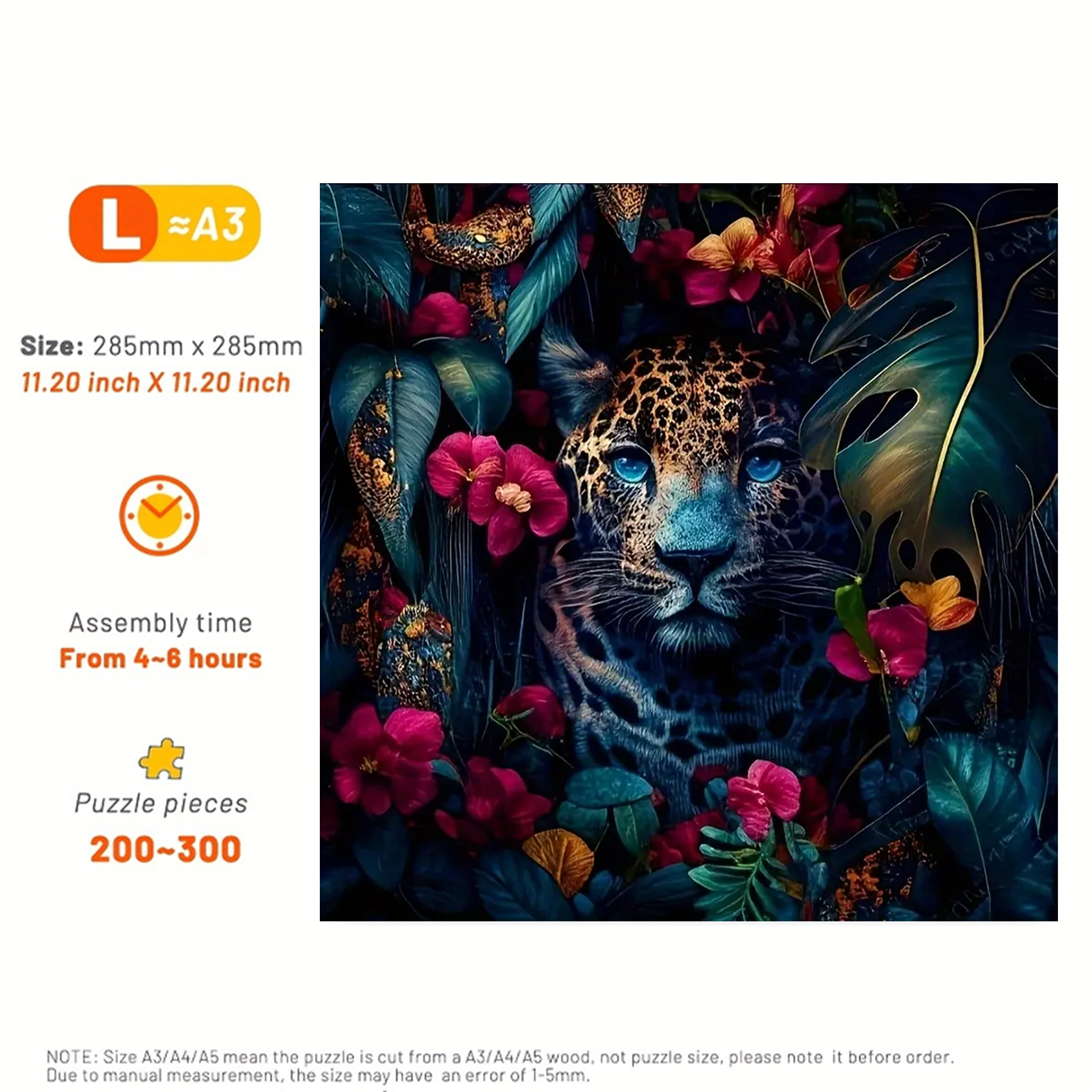 Leopard Among The Dark Flowers - Wooden Jigsaw Puzzle