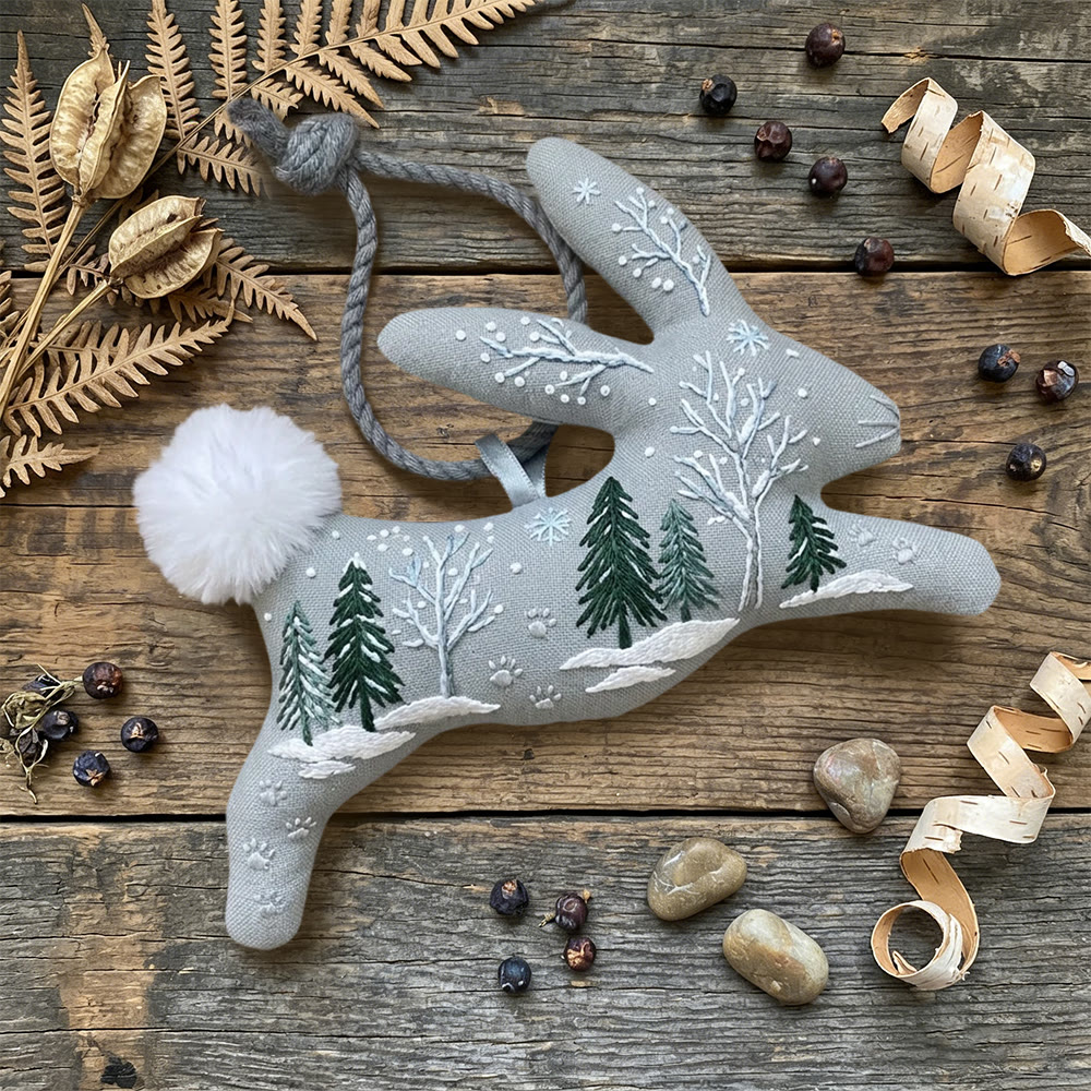 Rubbyoo Rabbit Embroidery Kit - Snowy Tree Scene | Beginner-friendly Craft | Cute Hanging Charm - image 5