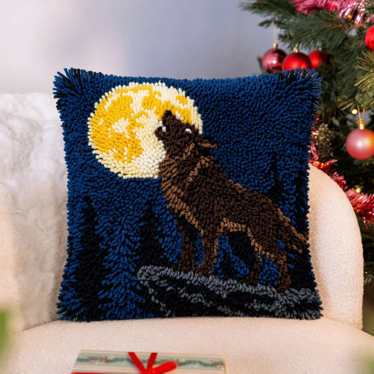 Rubbyoo Latch Hook Pillow Kit - Howling Wolf | Handmade Pillow Cover | Home Sofa Decoration  - image 4