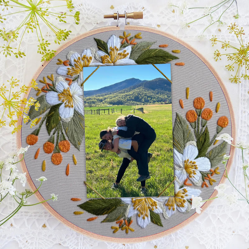 Rubbyoo Embroidery Photo Frame Kit - Beautiful White Flower | Handmade Anniversary Gift | Diy Picture Holder - image 4