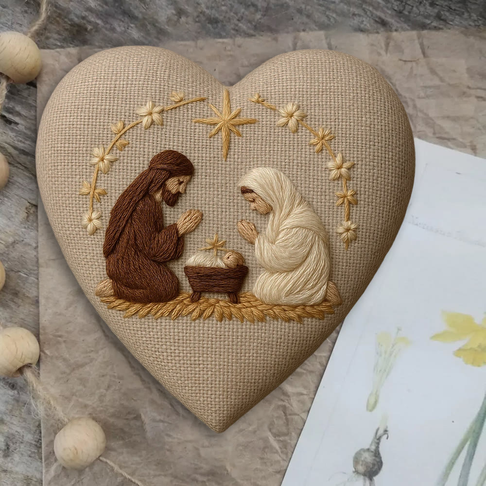 Rubbyoo Heart Embroidery Kit - Nativity Scene | Christmas Hanging Craft | Unique Handmade Art - image 7