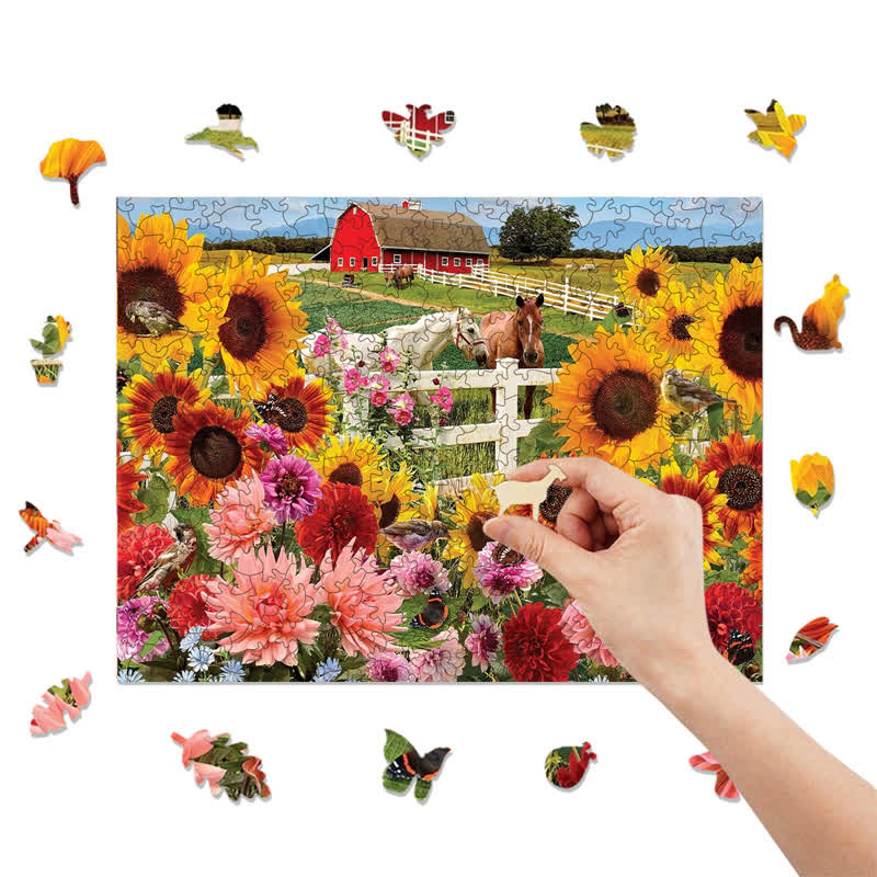Rubbyoo Sunflower Farm - Wooden Jigsaw Puzzle