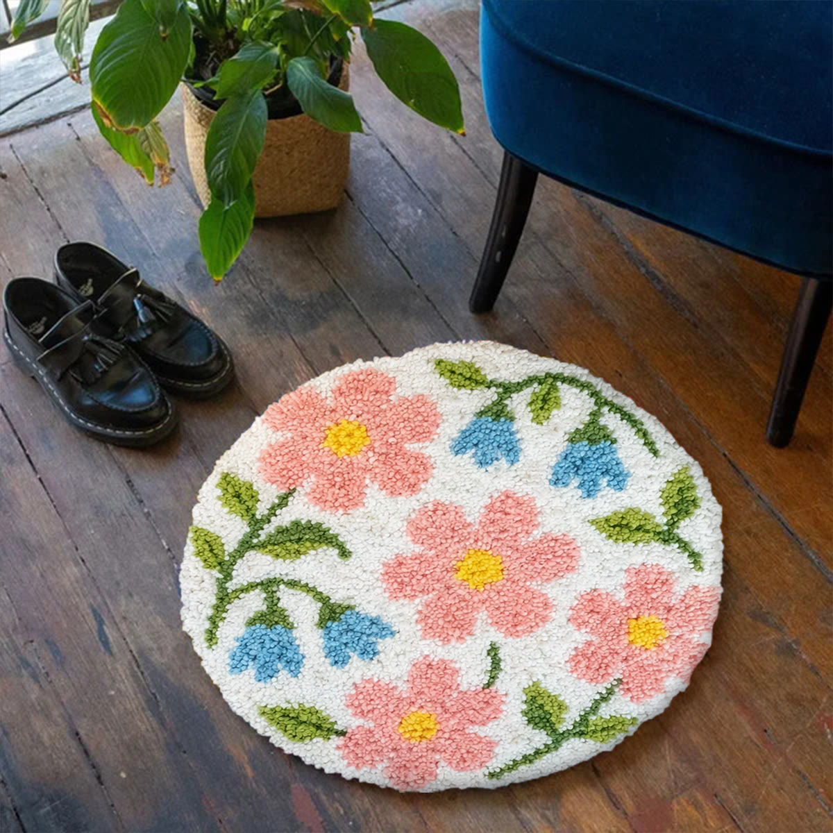 Rubbyoo Latch Hook Rug Kit - Pink Flower | Nice Housewarming Gift | Entrance Door Mat - image 5