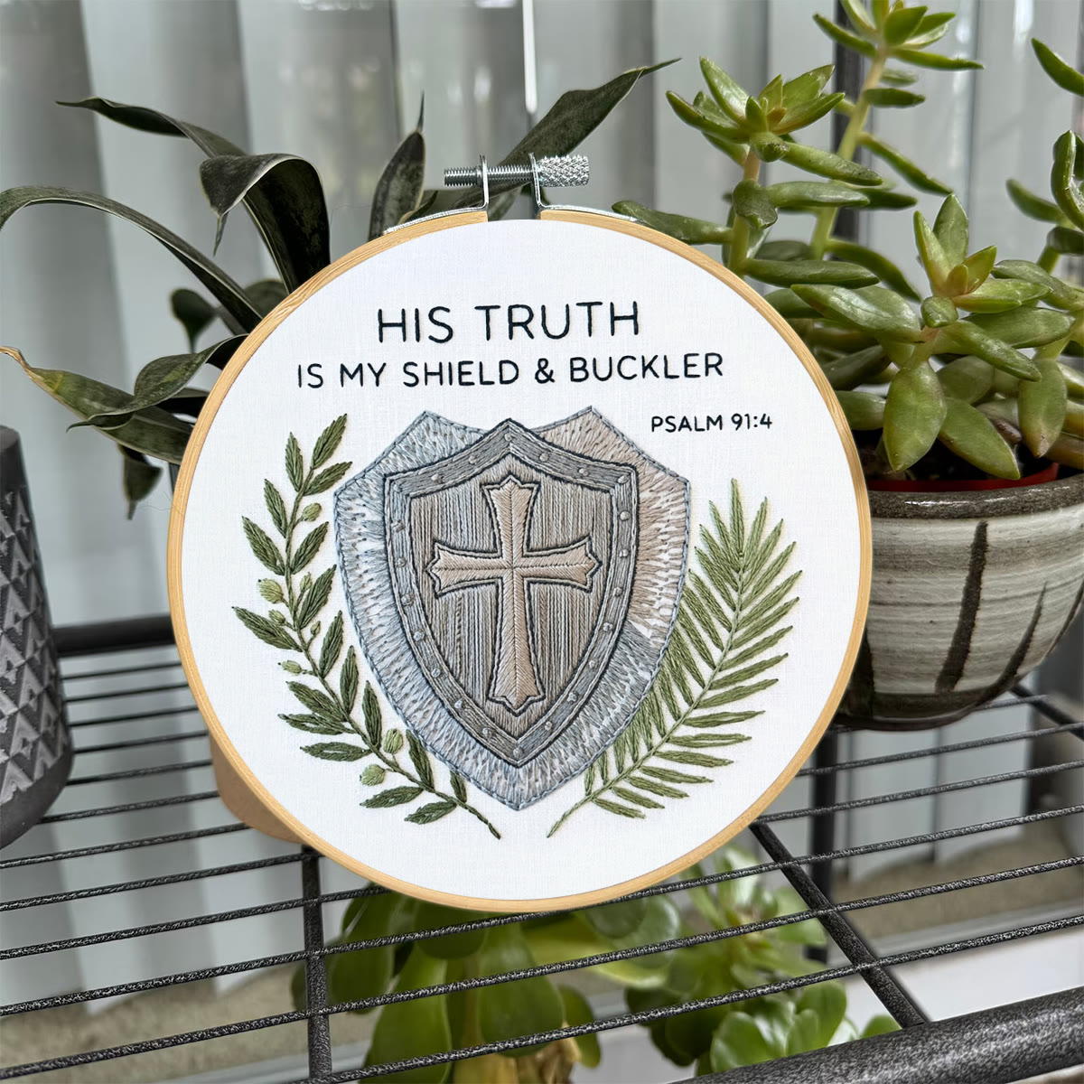Rubbyoo Embroidery Kit - His Truth Is My Shield & Buckle | Bible Psalm 91:4 | Diy Religious Wall Art - image 5