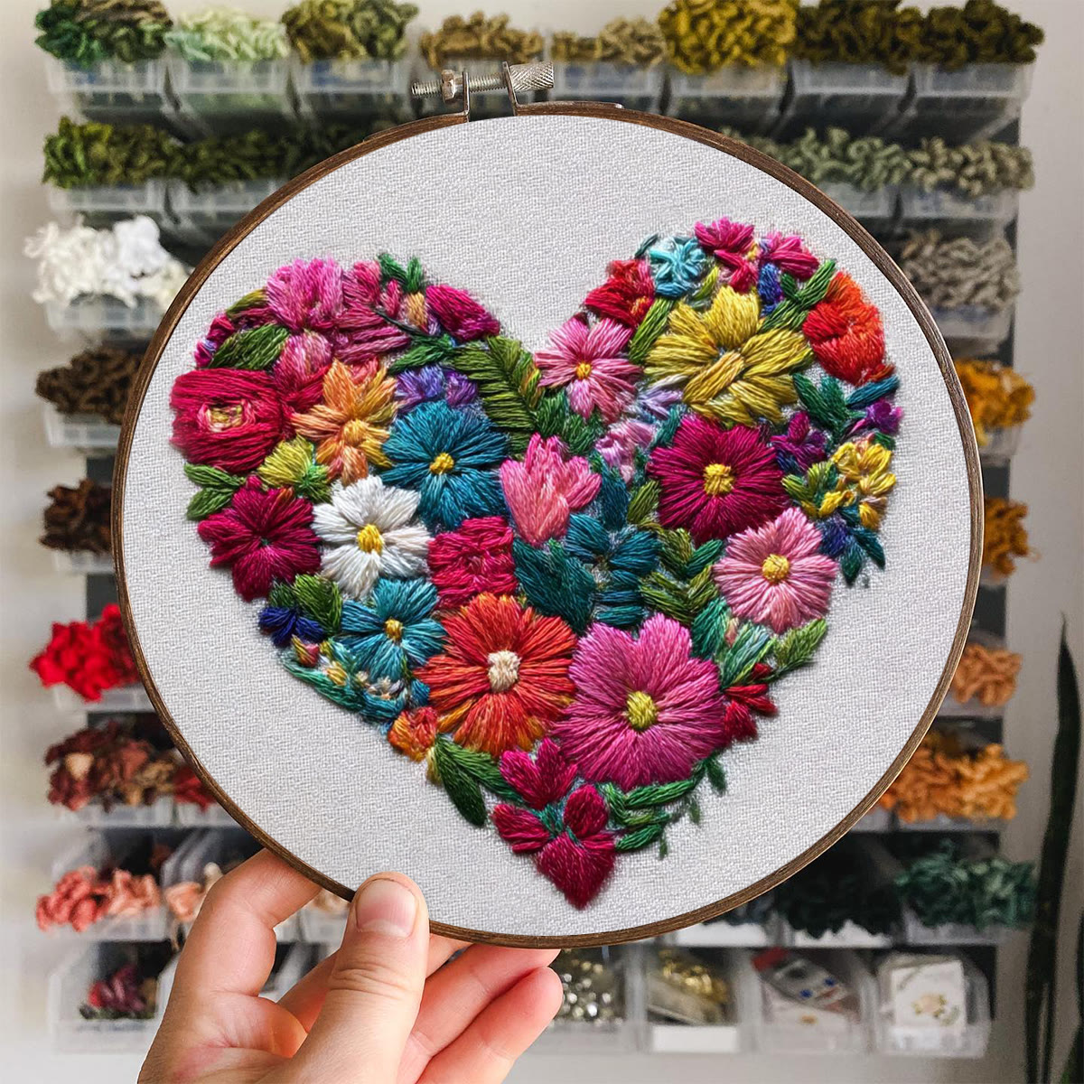Rubbyoo Embroidery Kit - Vibrant Floral Cluster in Heart Shape | Elegant Embroidered Piece | Artisanal Handmade Gift - image 6